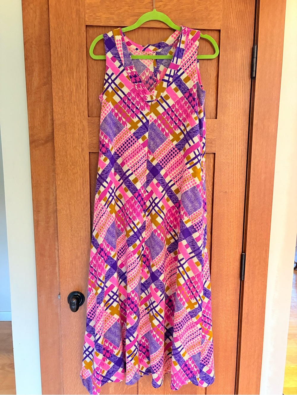 Killer 70’s Hostess Dress Sleeveless Pink & Purple Patterned Maxi Handmade M